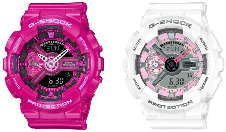 Růžové hodinky Casio G-Shock, modely GMA S110MP-4A3 a S110MP-7A