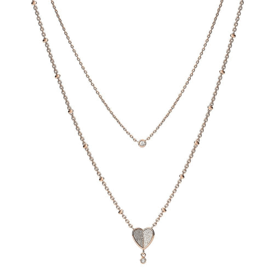 Fossil Sadie Flutter Hearts Rose Gold-Tone Stainless Steel Multi-Strand Necklace JF03648791