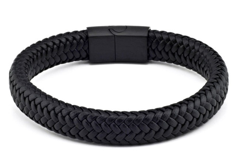 INTERTWINED BLACK LEATHER BRACELET WITH MAGNETIC CLASP BY MENVARD MV1005
