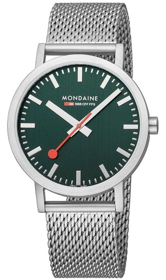 MONDAINE OFFICIAL SWISS RAILWAYS CLASSIC: FOREST GREEN LARGE SILVER-CASE WATCH A660.30360.60SBJ