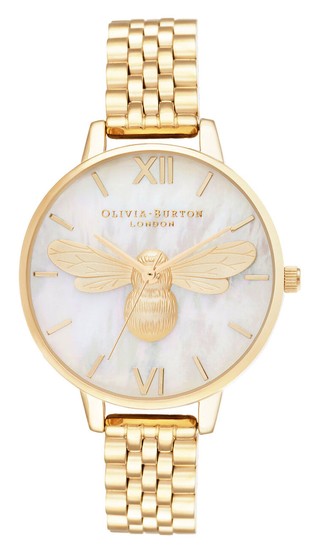 Olivia Burton Mother Of Pearl Demi Dial Gold Bracelet Watch OB16FB18