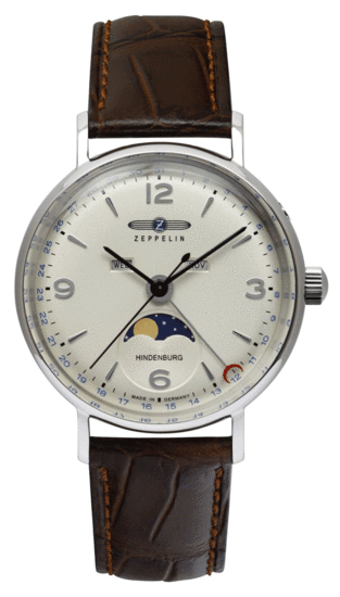 Zeppelin men’s quartz watch with moon phase and leather strap 8077-5