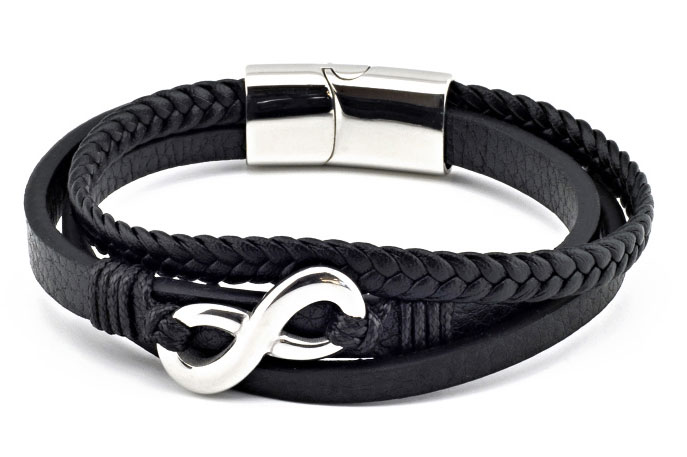 BLACK INFINITY LEATHER STRAP WITH MAGNETIC CLASP BY MENVARD MV1007